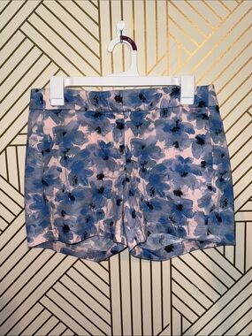 J. Crew Pink and Blue Floral High-Waist Shorts
